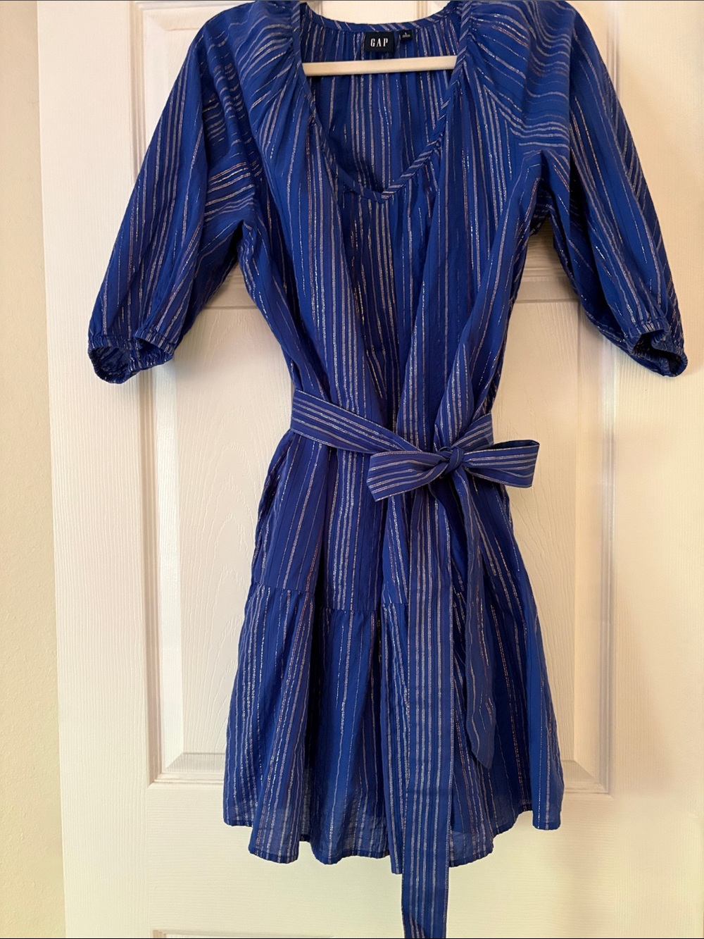 GAP Blue Striped Mini Dress with Waist Tie